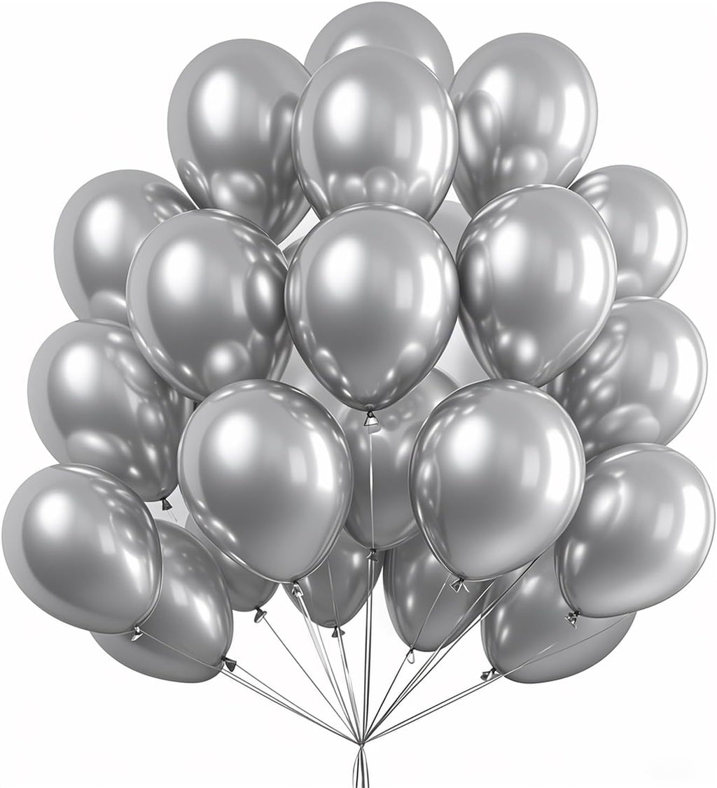 100 Pcs Silver Metallic Balloons for Birthday Balloons Decoration, Balloons for Birthday, Anniversaries, Husband, Wife, Kids, Adults