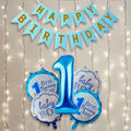 Birthday Decoration Paper Kit For 1St Birthday Boys 7 Pcs With Lights, Blue
