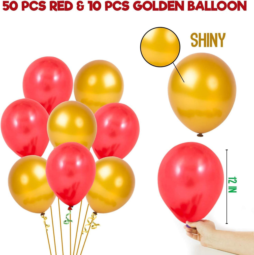 Red and Golden Happy Birthday Decoration Set 70 Pcs Happy Birthday Foil Balloon Red Golden Heart and Metallic Balloons Combo