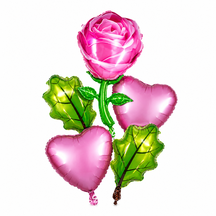 Pink Rose Theme 5 Pcs Foil Balloon Set – Decorative Balloons for Party Decorations