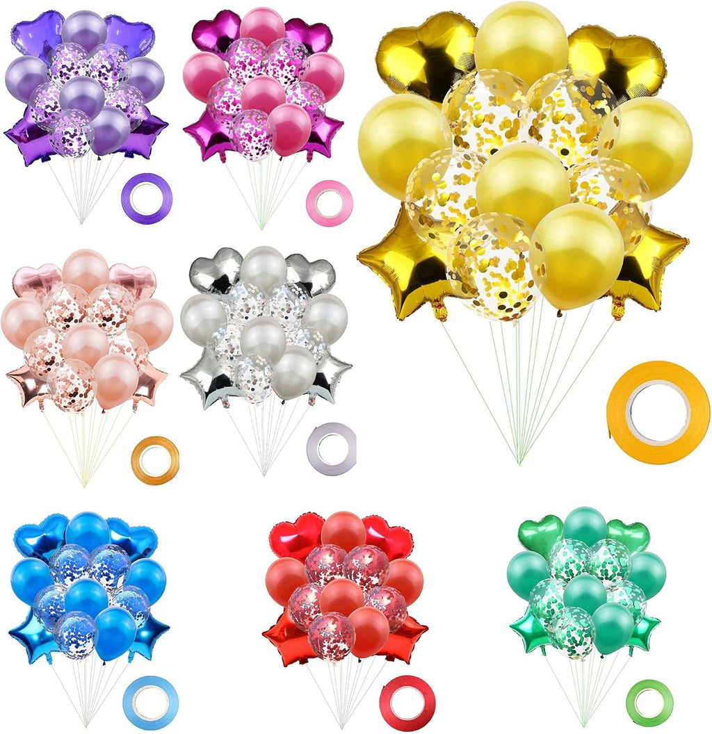 Balloon Sets with Star, Heart Foil Balloons for Birthday, Wedding, Festival Decoration Party Decoration Kids Baby Men Women Adult Party Supplies (14pcs in 1set) With Air Pump (Red)