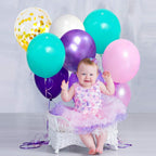 Unicorn Mermaid Latex Balloons 50Pack,12 Inch Gold Confetti Party Balloons, Light Pink Blue Purple Assorted with 2 Rolls Ribbon for Parties, Birthday.
