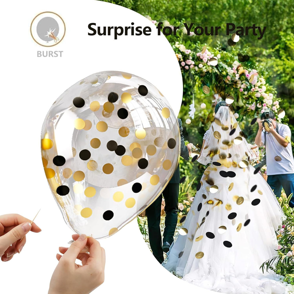 Black Gold Confetti Latex Balloons - 60 Pack 12 inch Helium Black Gold Confetti Balloons for Wedding Graduation Baby Shower Birthday Party Decorations