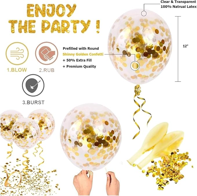 25Pcs Golden Happy Birthday Foil Balloon, Confetti and Metallic Balloons Combo for Birthday Decoration Items for Kids