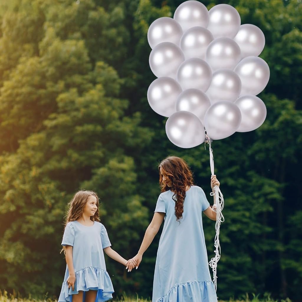 Silver Latex Balloons Kit - Pack of 30 | Silver Balloon for Arch Decoration | Shiny Silver Balloons for Graduation Decoration | Latex Balloons for Birthday, Bridal Baby Shower, Home, Office Decor