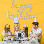 Silver Balloon Banner – 16 Inch | Happy Birthday Cursive Sign, Banner, Decorations, Balloons, Party Décor