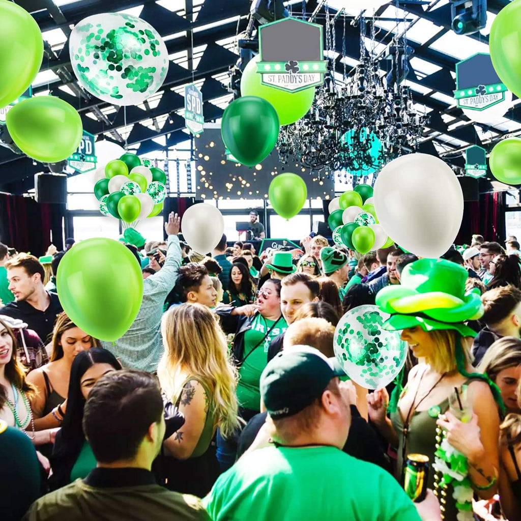 40Pcs 12 Inches St. Patrick'S Day Latex Balloons Confetti Balloons Set - Green & White Balloons Helium Balloons For Saint Patty'S Day Irish Party Decorations Supplies
