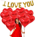 I Love You Balloons and Heart Balloons Kit – Pack of 28 – Valentine’s Day Decorations for Party – Includes 10 Red Heart-Shaped Foil Balloons (18 Inch)