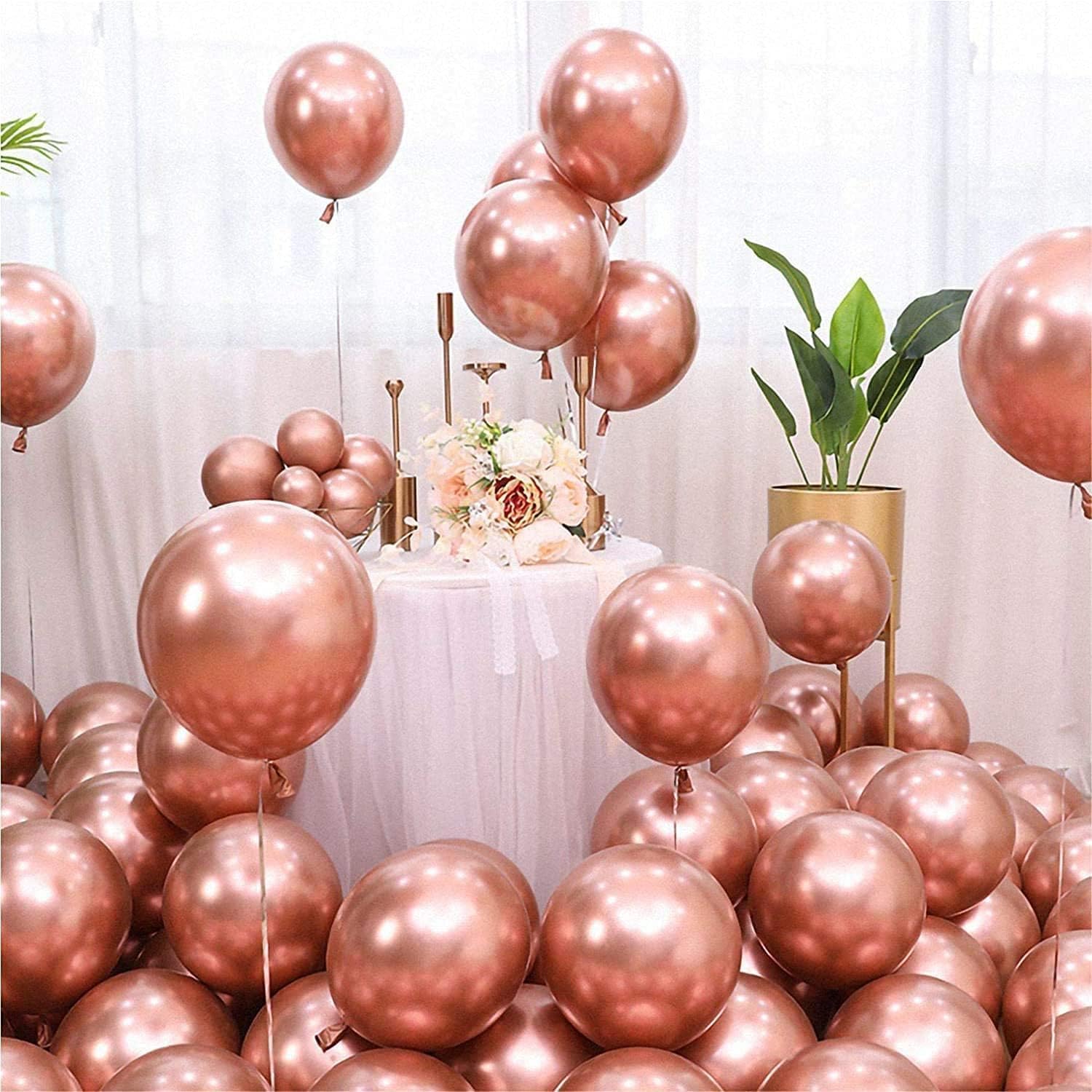 Rose Gold Metallic Balloons for Bachelorette Party Decoration, Birthday, Anniversary – Pack of 50