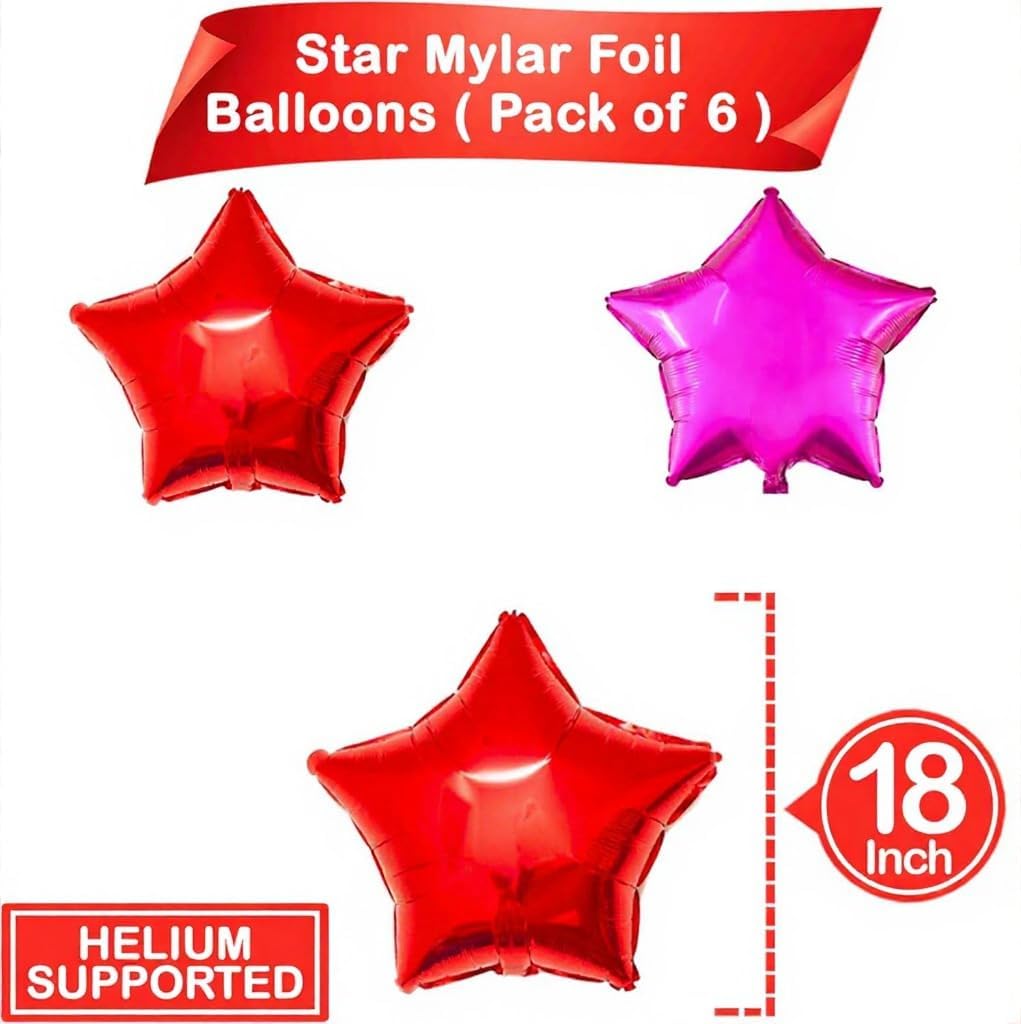 Pink and Red Star Foil Balloons Set – 6 Pack | 18 Inch Star-Shaped Red and Pink Foil Balloons | Metallic Party Balloons for Birthday Decorations, Wedding, Anniversary, Bridal Shower, and Baby Shower