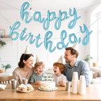 Cursive Happy Birthday Banner Balloons – Foil Letter Balloons Blue – Happy Birthday Sign – Birthday Party Decoration for Boys, Girls, Men & Women – Birthday Balloons
