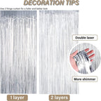 Metallic Tinsel Foil Fringe Curtains Party Photo Backdrop – 2-Piece Set, Size 100 x 200 cm, Silver