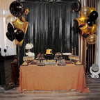 3 pcs 3ftx6ft Metal Black Foil Fringe Curtains Happy Birthday Party, Anniversary, Bachelorette, Baby Shower, Bridal Shower Decoration Item - Pack of 3