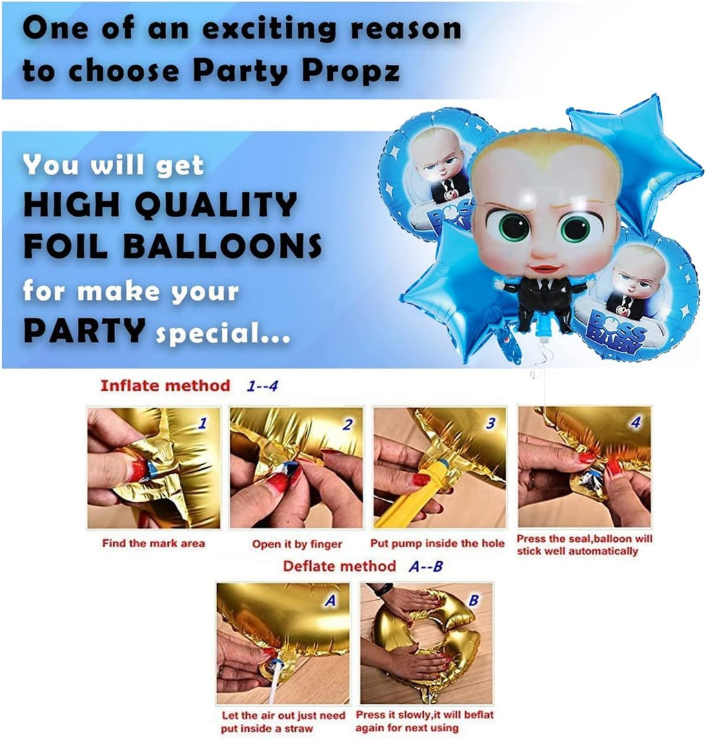 Boss Baby Theme Birthday Decorations Kit - 55 Pcs With Happy Birthday Banner (Cardstock), Blue Balloons