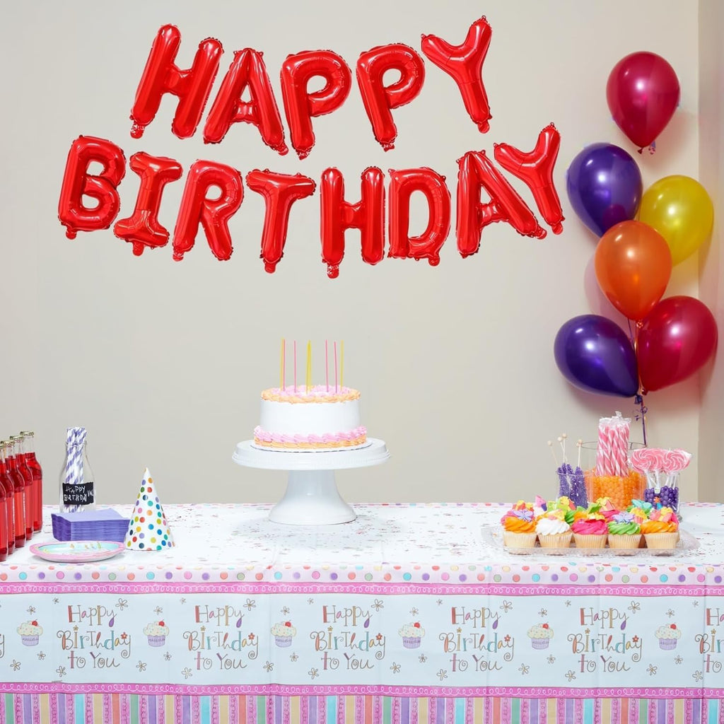 Happy Birthday Balloons Banner - Large Inflatable Aluminum Foil 3D Letters Banners for Kids and Adults Birthday Party Supplies and Decorations (Red)