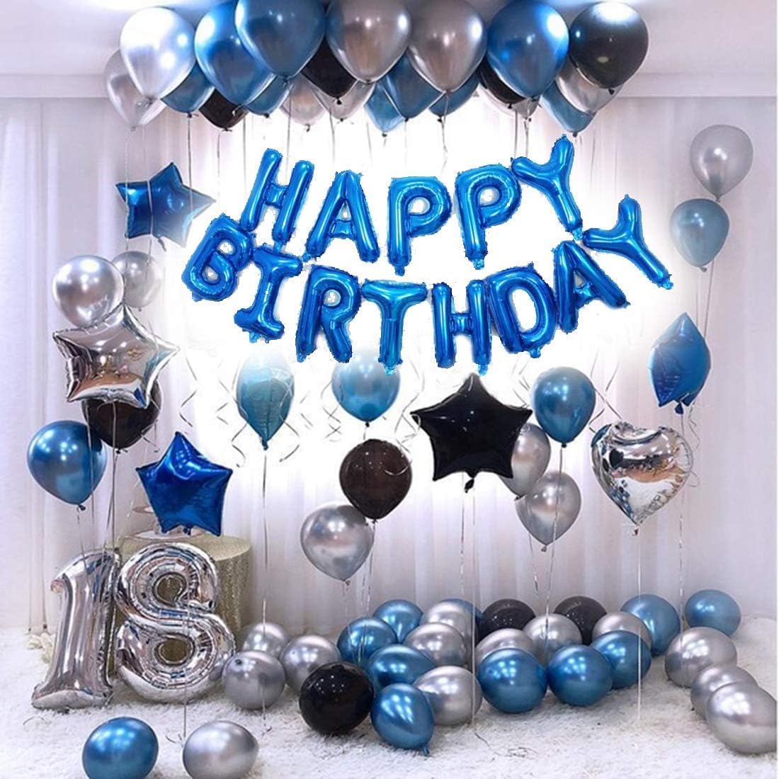 Birthday Balloons for Men/Boys - 13pcs Letter Balloons, 2pcs Giant Star Foil Balloons, 4pcs Confetti Balloons, 6pcs Latex Balloons Party Decorations and Supplies, Blue, 25 Piece Set