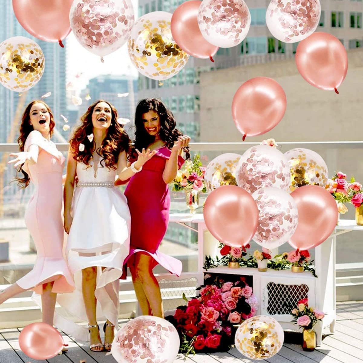 62 Pcs Rose Gold Balloons – 12 Inch Balloon Garland Kit | Includes Rose Gold Latex Balloons & Confetti Balloons | Ideal for Bridal Shower & Birthday Party Decorations