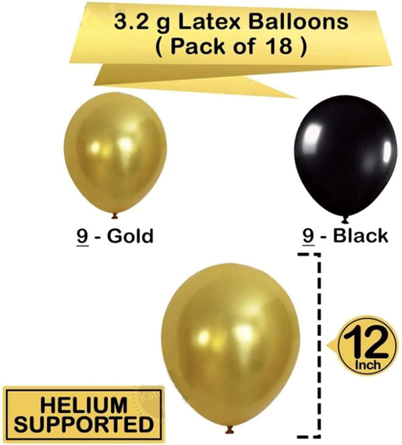 Black and Gold Balloons with Paper Pom Poms – Birthday Party Decoration Kit with Pale Champagne Foil Fringe Tinsel Curtain – Black Theme Backdrop Decoration Set