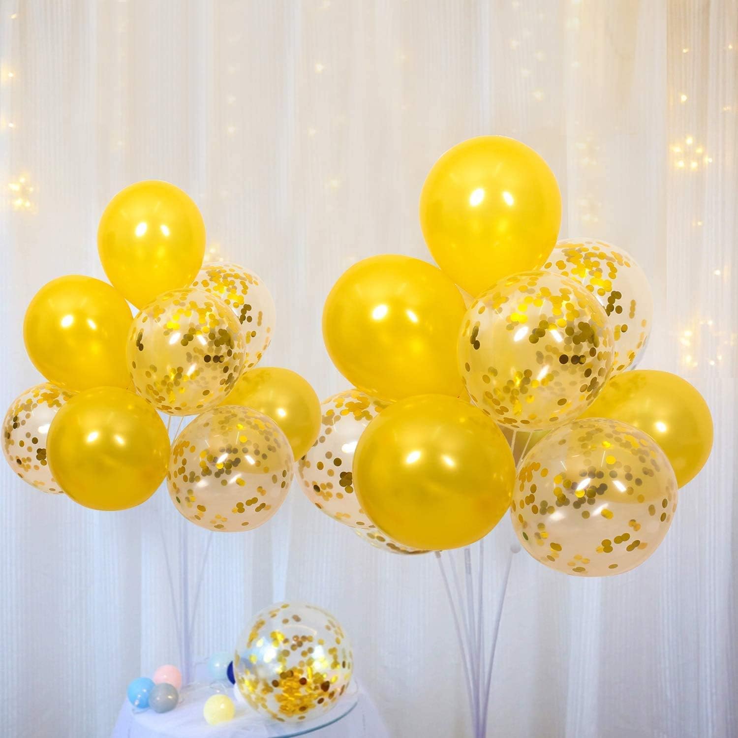 50 12-inch Latex Balloons, 25 Pearlized Pearlescent Gold+25 Transparent with Confetti Large Thick Big Round Shining Biodegradable Bulk Helium Gas Air Inflated Kids Birthday Wedding Party Decorations