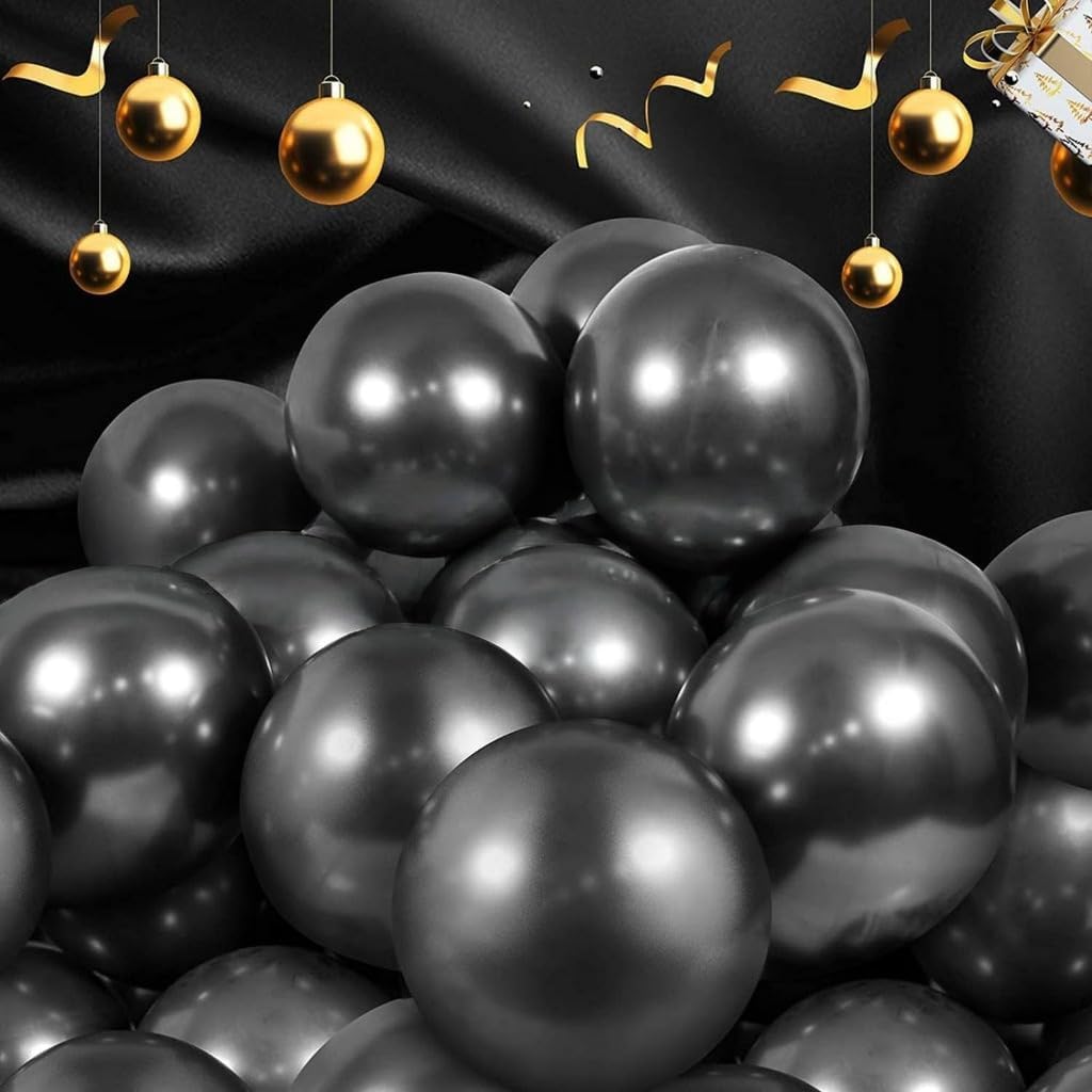 50 Pcs Black Metallic Balloons for Birthday, Anniversary, Baby Shower - Party Decorations for Kids