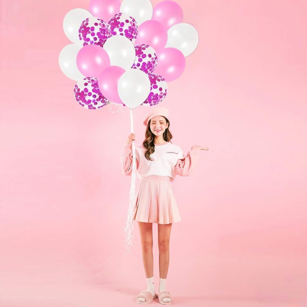 Pink, White and Pink Confetti Latex Balloons Kit – Pack of 30 | Pink White Helium Balloons for Girl Birthday Decoration | Romantic Balloons for Anniversary, Wedding, Valentines Party Decor, Baby Showe