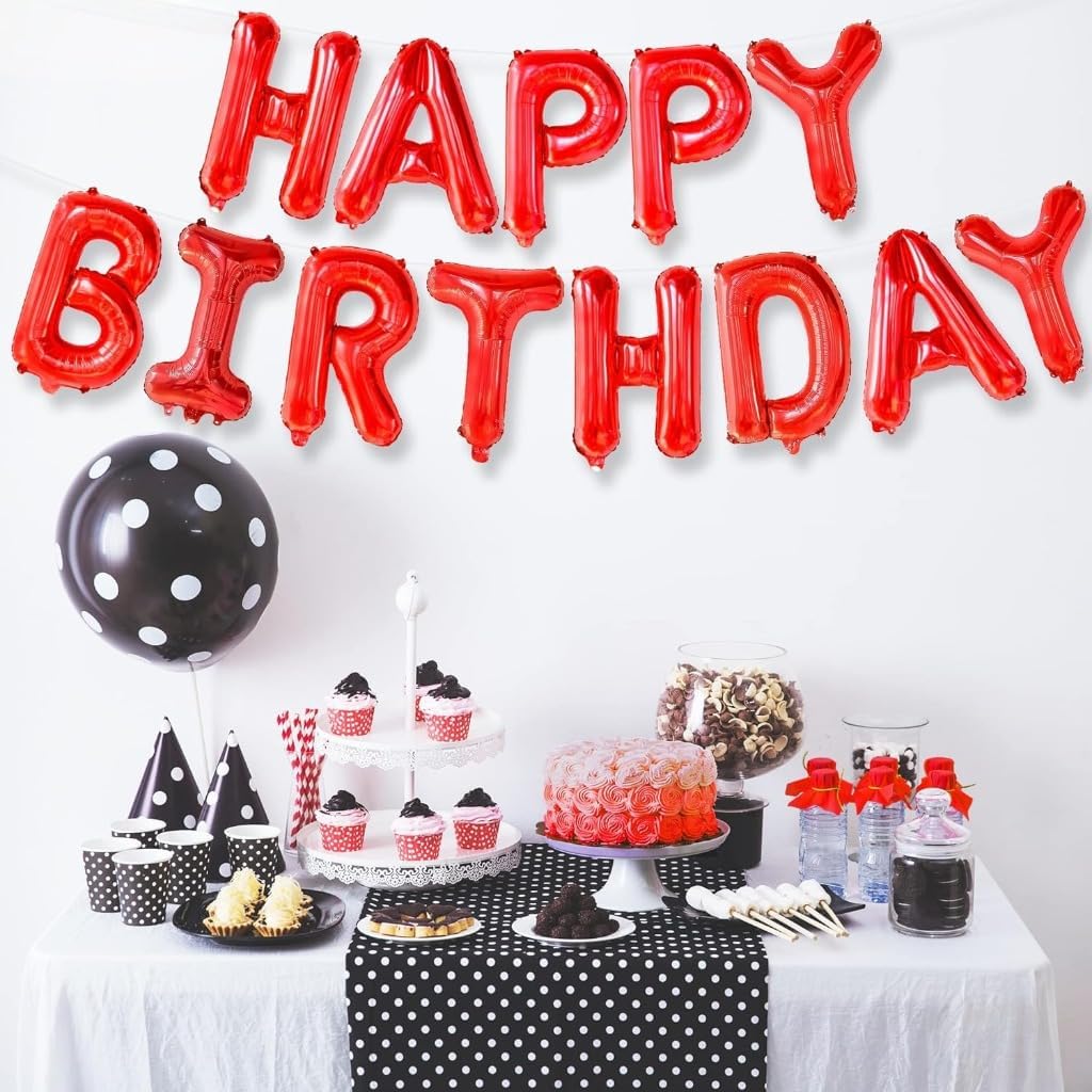 Red Happy Birthday Balloon Banner - 16 Inch | Red Mylar Foil Balloon For Happy Birthday Decorations | Birthday Sign Banner For Birthday Party Decorations