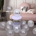 50 12-inch Latex Balloons, 25 Pearlized Pearlescent Silver+25 Transparent with Confetti Large Thick Big Round Shining Biodegradable Bulk Helium Gas Air Inflated Kids Birthday Wedding Party Decorations