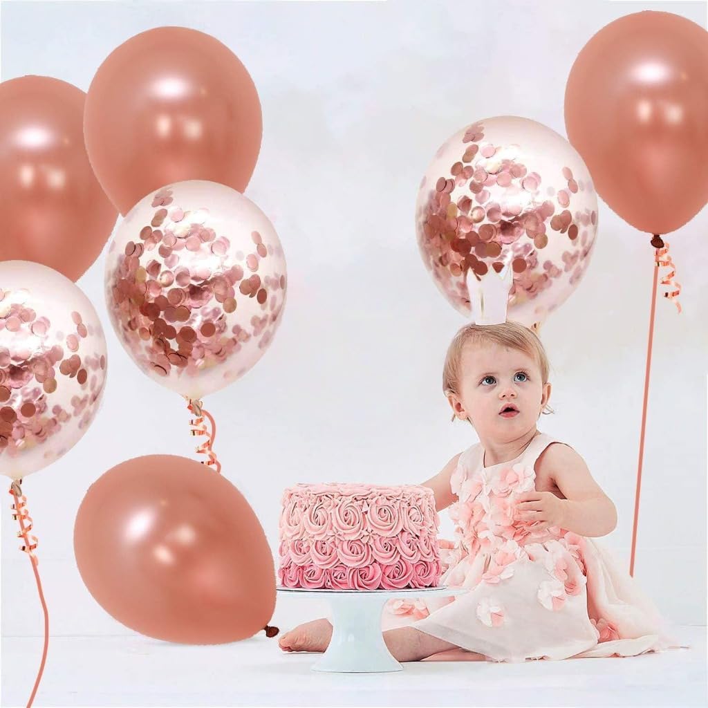 Pack of 18 Pcs Rose Gold Latex & Confetti Balloons for Birthday Decoration Items/Balloons for Birthday Party