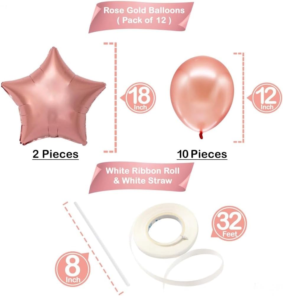 Happy Birthday Rose Gold Balloons – Large, Pack of 25 | Rose Gold Happy Birthday Letter Balloons | Star Mylar Foil and Latex Balloons | Rose Gold Decorations Party Supplies for Girl