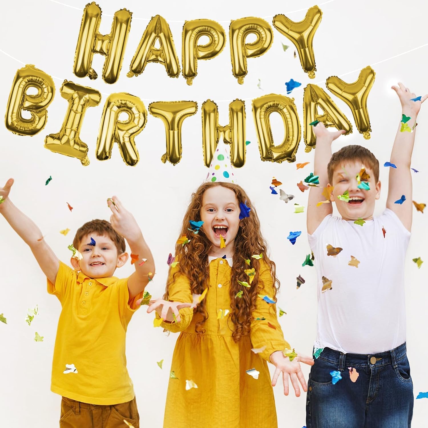 Large Gold Happy Birthday Balloons Letters – 16 Inch | Gold Foil Balloon Banner for Birthday Party Decorations | Gold Party Supplies for Girls & Women