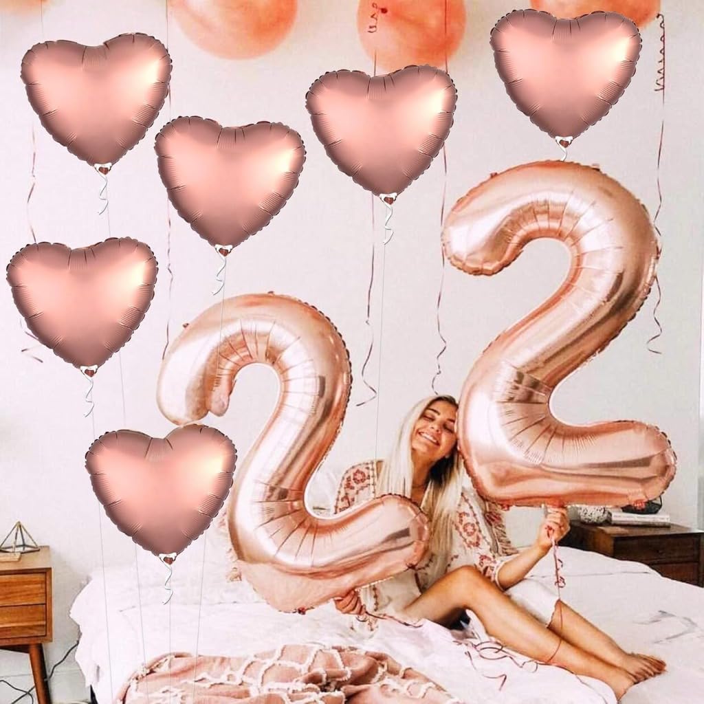 Rose Gold Heart Balloons – Pack of 6, 18 Inch | Foil Heart Shaped Balloons for Wedding Decorations | Rose Gold Balloons for Engagement, Bridal Shower, Birthday, Valentines Decorations or Anniversary