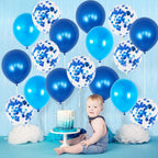 Shades of Blue Balloons Set – Pack of 30 Blue Latex Balloons | Blue Confetti Balloons, Under the Sea Balloons | Blue and White Party Balloons for Baby Shower, Birthday, Blue Party Decorations