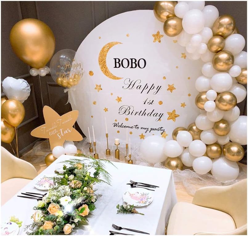 Confetti Balloons 12" Party Latex Birthday Baby Shower Wedding for More Parties 50 Pcs Pack-White, Gold, Golden Confettii with Ribbon