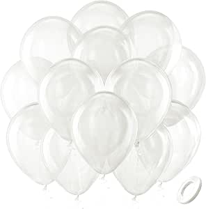 12 Inch Transparent Latex Balloons, 100 Pcs with 1 Ribbon for Parties