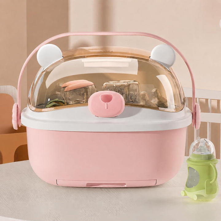 Pink Baby Bottle Drying Rack Storage