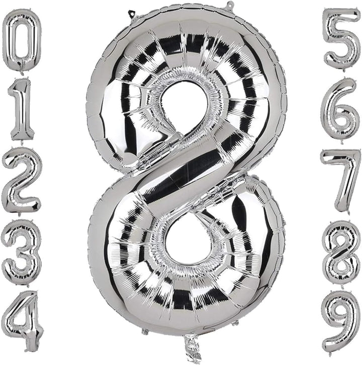 Silver Number 8 Foil Balloon 32 Inch Party Decoration
