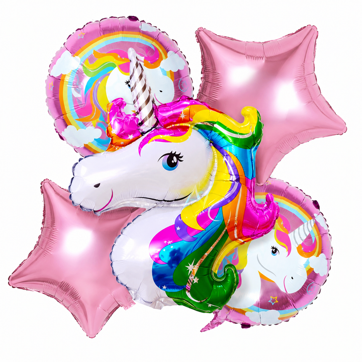 Unicorn Theme 5 Pcs Foil Balloon Set – Decorative Balloons for Party Decorations