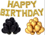 Golden Happy Birthday Letters Foil Balloon Set Decoration Combo with 51 Pcs Black and Gold Metallic Balloon