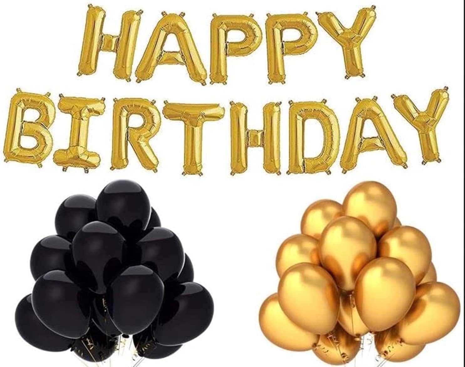 Golden Happy Birthday Letters Foil Balloon Set Decoration Combo with 51 Pcs Black and Gold Metallic Balloon