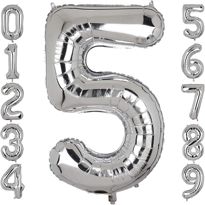 Silver Number 5 Foil Balloon 32 Inch Party Decoration