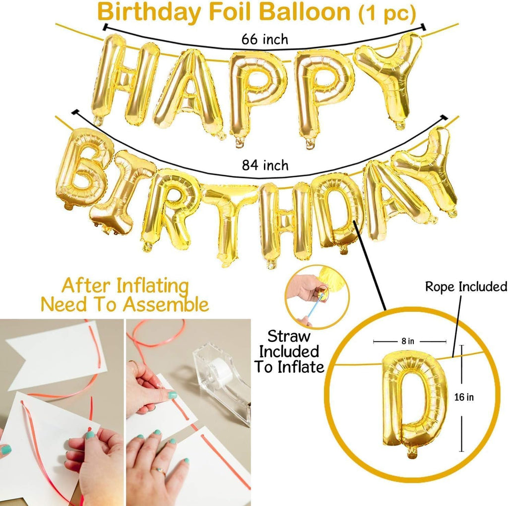 Red and Golden Happy Birthday Decoration Set 70 Pcs Happy Birthday Foil Balloon Red Golden Heart and Metallic Balloons Combo