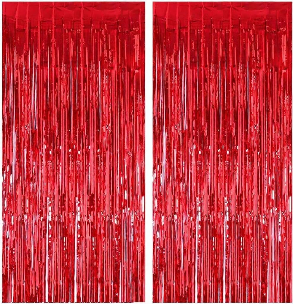 Foil Fringe Curtains 4ft x 6ft Backdrop - Metallic Tinsel Photo Booth Background for Birthday, Anniversary, Valentine, Christmas, Wedding, Bachelorette, Baby Shower - Pack of 2