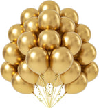 Metallic Gold Balloons 12 inch, 50 Pack Chrome Gold Latex Party Balloons Helium Quality for Birthday Graduation Baby Shower Wedding Party Decorations (with Gold Ribbon)