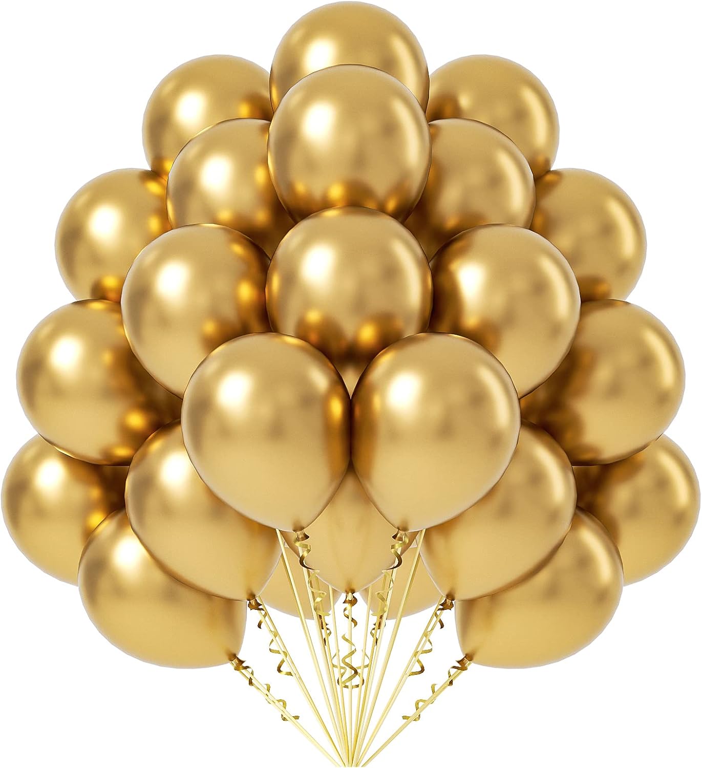 Metallic Gold Balloons 12 inch, 50 Pack Chrome Gold Latex Party Balloons Helium Quality for Birthday Graduation Baby Shower Wedding Party Decorations (with Gold Ribbon)