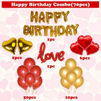 Red and Golden Happy Birthday Decoration Set 70 Pcs Happy Birthday Foil Balloon Red Golden Heart and Metallic Balloons Combo