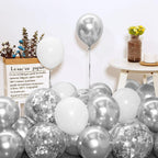 60Pcs/Set Metallic Silver White and Silver Confetti Balloons 12 inches White Silver Latex Balloon Kit Birthday Party Wedding Decoration Supplies