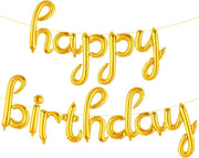 Gold Cursive Happy Birthday Banner – 16 Inch Balloon Banner, Decorations for Birthday Party