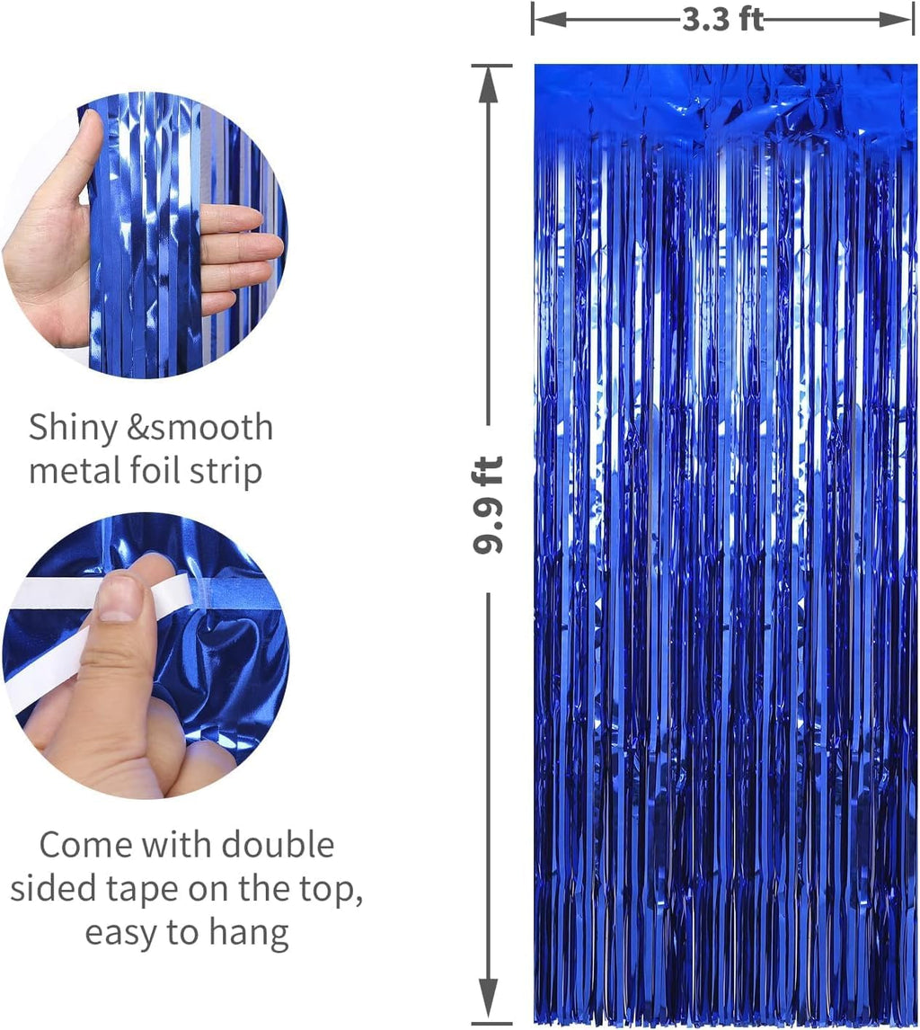 3 ft X 6 ft Metallic Tinsel Foil Fringe Curtains for Birthday, Wedding, Engagement, Bridal Shower, Baby Shower, Bachelorette, Holiday Celebration, Party Decorations (Pack of 3, Royal Blue)