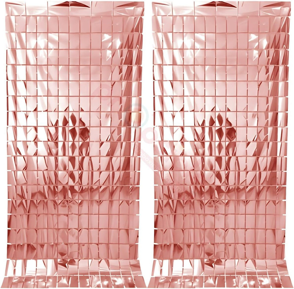 Rose Gold Foil Fringe Square Curtains (Pack of 2) - 3ft x 6ft Backdrop for Birthday, Anniversary, Baby Shower, Bridal Shower, Bachelorette, Party Decoration