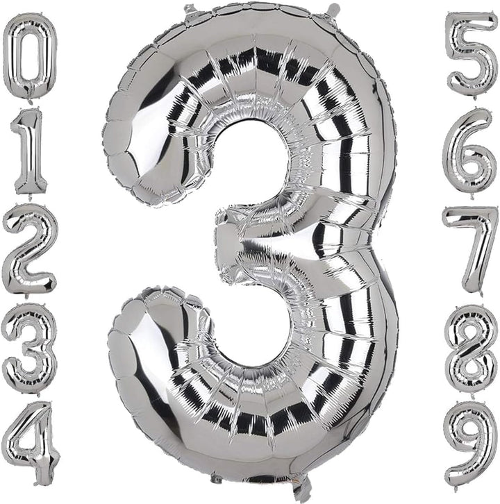 Silver Number 3 Foil Balloon 32 Inch Party Decoration